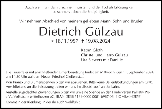 Traueranzeige von Dietrich Gülzau von Giessener Anzeiger, Giessener Allgemeine, Alsfelder Allgemeine