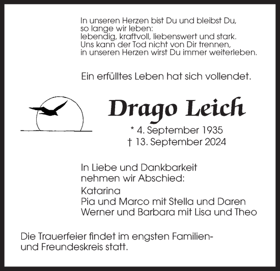 Traueranzeige von Drago Leich von Bad Vilbel/Karben