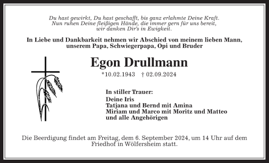 Traueranzeige von Egon Drullmann von Wetterauer Zeitung
