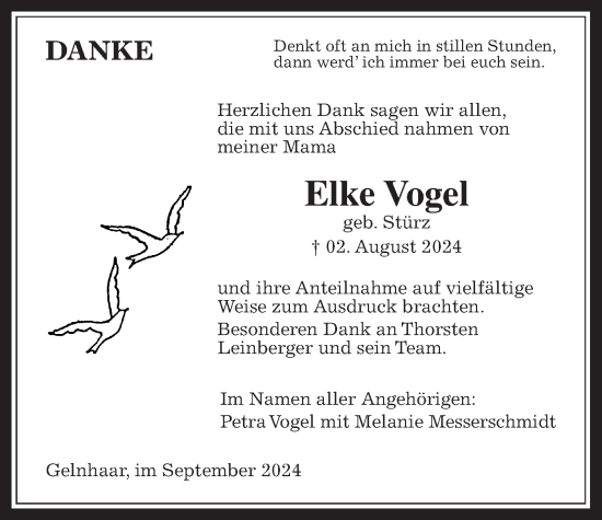 Traueranzeige von Elke Vogel von Kreis-Anzeiger