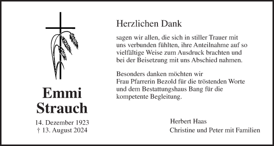 Traueranzeige von Emmi Strauch von Wetterauer Zeitung