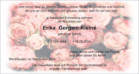 Traueranzeige von Erika Gorgani-Kleine von Oberhessische Zeitung