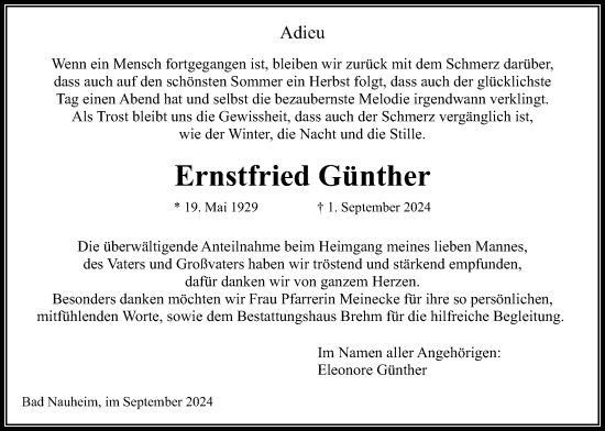 Traueranzeige von Ernstfried Günther von Wetterauer Zeitung