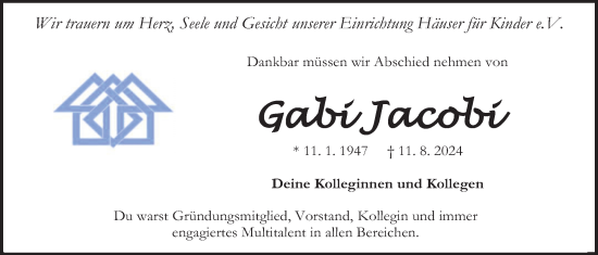 Traueranzeige von Gabi Jacobi von Kreis-Anzeiger
