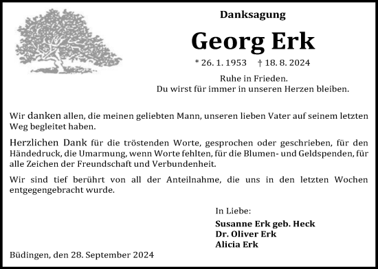 Traueranzeige von Georg Erk von Kreis-Anzeiger