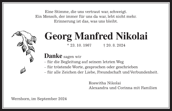 Traueranzeige von Georg Manfred Nikolai von Usinger Anzeigenblatt