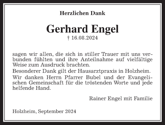 Traueranzeige von Gerhard Engel von Pohlheimer Nachrichten