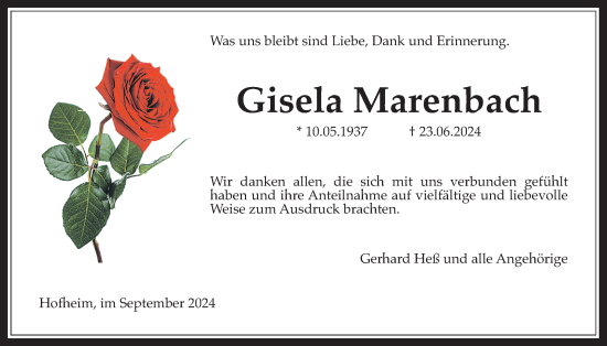 Traueranzeige von Gisela Marenbach 