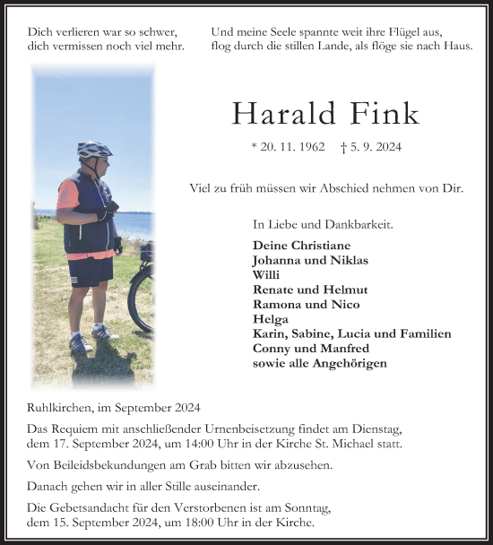 Traueranzeige von Harald Fink von Oberhessische Zeitung, 