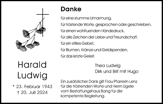 Traueranzeige von Harald Ludwig von Butzbacher Zeitung