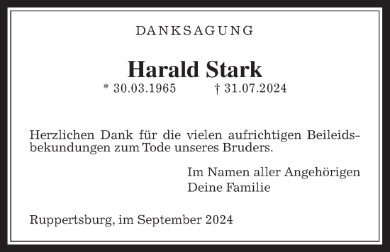 Traueranzeige von Harald Stark von Laubacher Anzeiger