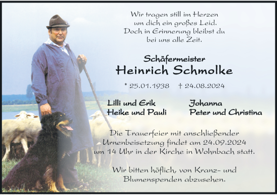 Traueranzeige von Heinrich Schmolke von Wetterauer Zeitung, Kreis-Anzeiger