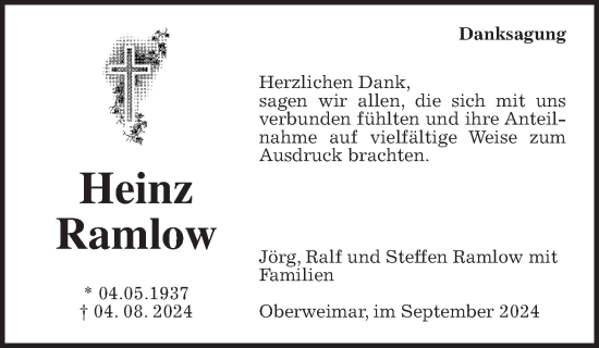 Traueranzeige von Heinz Ramlow von Giessener Allgemeine, Alsfelder Allgemeine