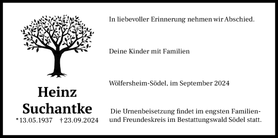 Traueranzeige von Heinz Suchantke von Wetterauer Zeitung