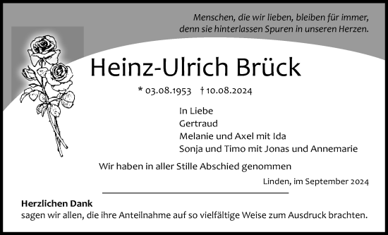 Traueranzeige von Heinz-Ulrich Brück von Giessener Anzeiger, Giessener Allgemeine, Alsfelder Allgemeine