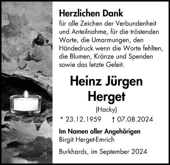 Traueranzeige von Heinz Jürgen Herget von Kreis-Anzeiger