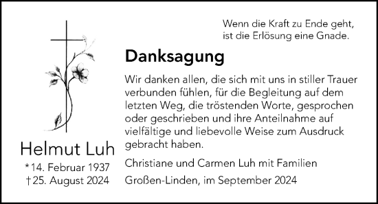 Traueranzeige von Helmut Luh von Giessener Allgemeine, Alsfelder Allgemeine
