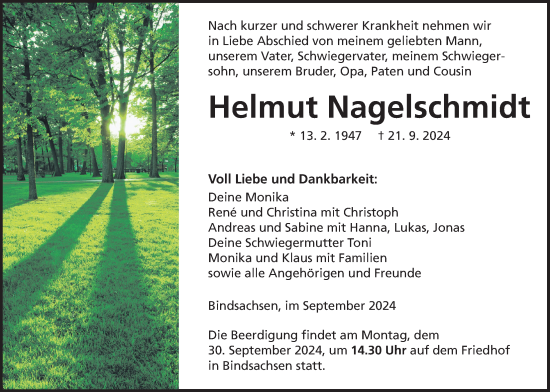 Traueranzeige von Helmut Nagelschmidt von Kreis-Anzeiger