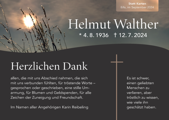 Traueranzeige von Helmut Walther von Oberhessische Zeitung