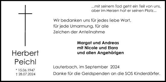 Traueranzeige von Herbert Peichl von Lauterbacher Anzeiger