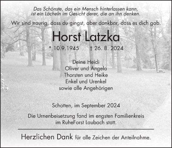 Traueranzeige von Horst Latzka von Kreis-Anzeiger