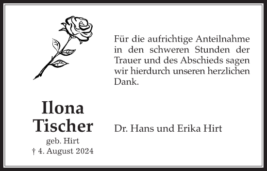 Traueranzeige von Ilona Tischer von Bad Vilbel/Karben
