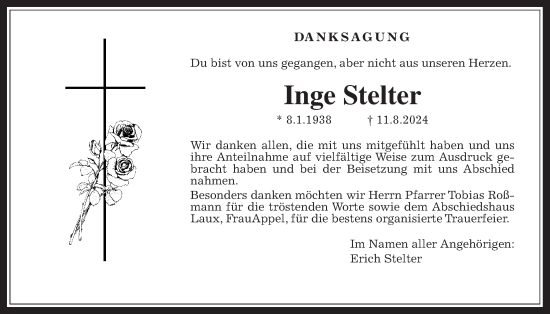 Traueranzeige von Inge Stelter von Wetterauer Zeitung