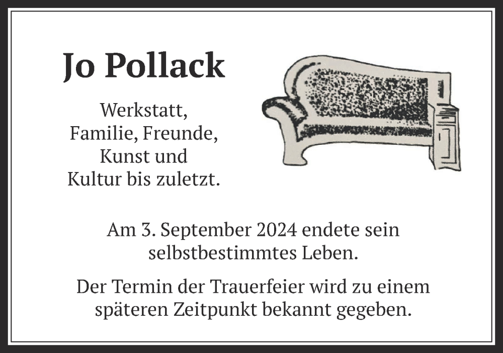  Traueranzeige für Jo Pollack vom 07.09.2024 aus Wetterauer Zeitung