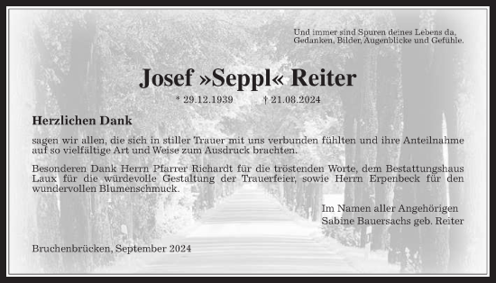 Traueranzeige von Josef Reiter von Wetterauer Zeitung