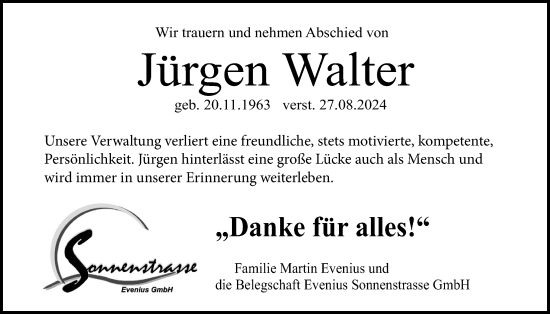 Traueranzeige von Jürgen Walter von Giessener Anzeiger, Giessener Allgemeine, Alsfelder Allgemeine