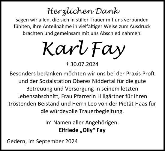 Traueranzeige von Karl Fay von Kreis-Anzeiger