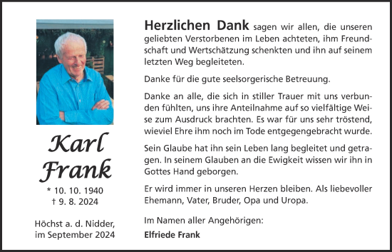 Traueranzeige von Karl Frank von Kreis-Anzeiger