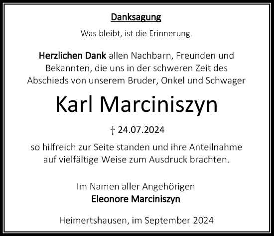 Traueranzeige von Karl Marciniszyn von Oberhessische Zeitung