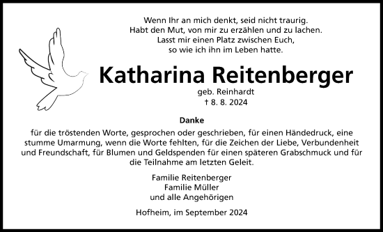 Traueranzeige von Katharina Reitenberger 