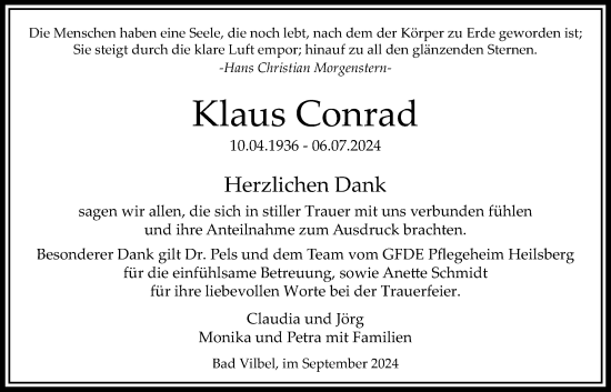 Traueranzeige von Klaus Conrad von Bad Vilbel/Karben