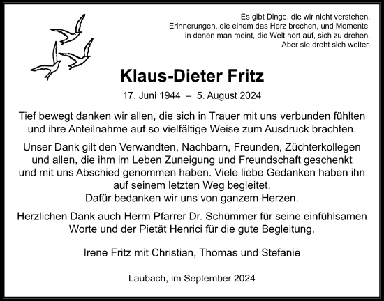 Traueranzeige von Klaus-Dieter Fritz von Usinger Anzeiger, Usinger Anzeigenblatt