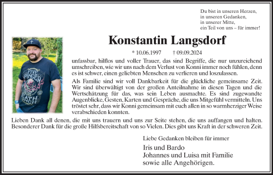 Traueranzeige von Konstantin Langsdorf von Wetterauer Zeitung, Butzbacher Zeitung