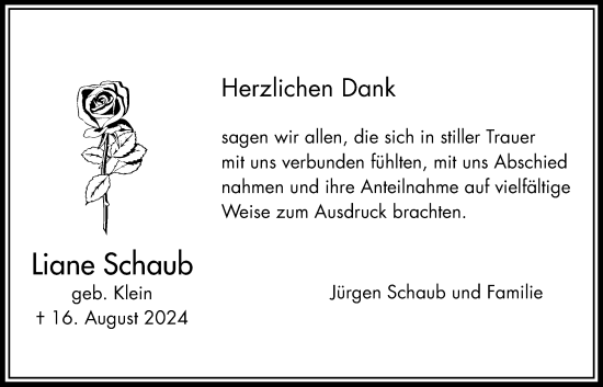 Traueranzeige von Liane Schaub von Bad Vilbel/Karben