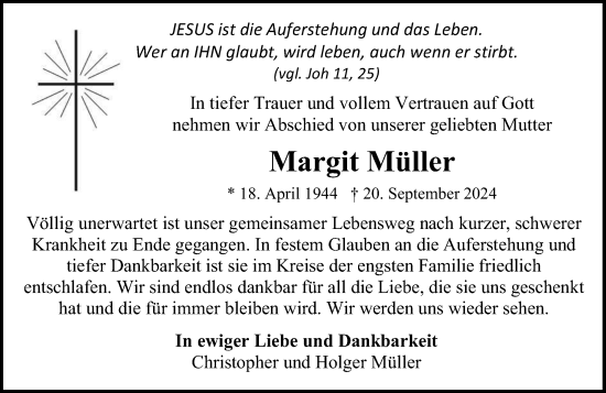 Traueranzeige von Margit Müller von Butzbacher Zeitung
