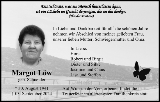 Traueranzeige von Margot Löw von Wetterauer Zeitung, Butzbacher Zeitung