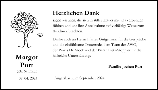 Traueranzeige von Margot Purr von Lauterbacher Anzeiger