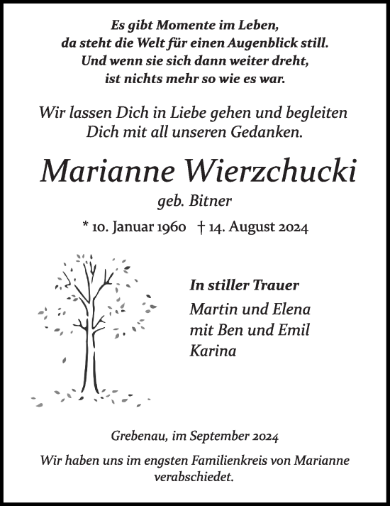 Traueranzeige von Marianne Wierzchucki von Oberhessische Zeitung