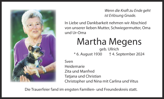 Traueranzeige von Martha Megens von Wetterauer Zeitung