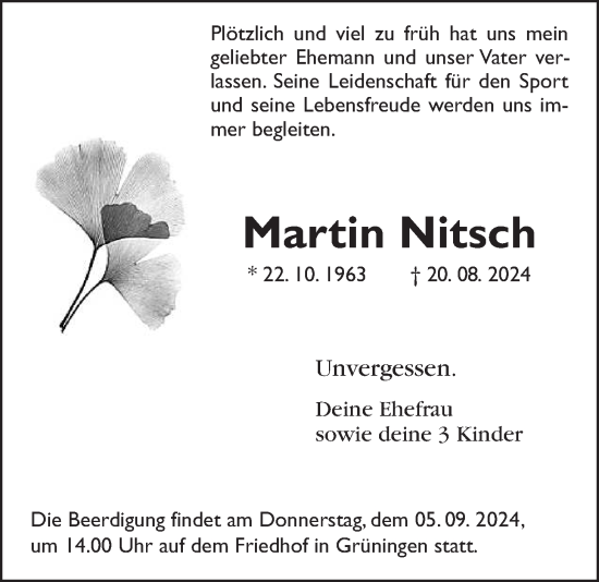 Traueranzeige von Martin Nitsch von Giessener Allgemeine, Alsfelder Allgemeine