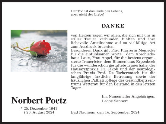 Traueranzeige von Norbert Poetz von Wetterauer Zeitung