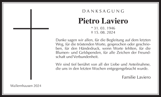 Traueranzeige von Pietro Laviero von Kreis-Anzeiger