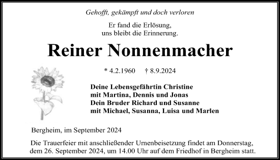 Traueranzeige von Reiner Nonnenmacher von Kreis-Anzeiger