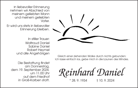 Traueranzeige von Reinhard Daniel von Bad Vilbel/Karben
