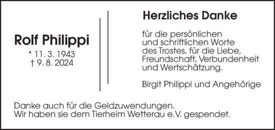 Traueranzeige von Rolf Philippi von Wetterauer Zeitung