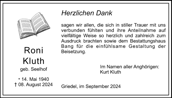 Traueranzeige von Roni Kluth von Butzbacher Zeitung